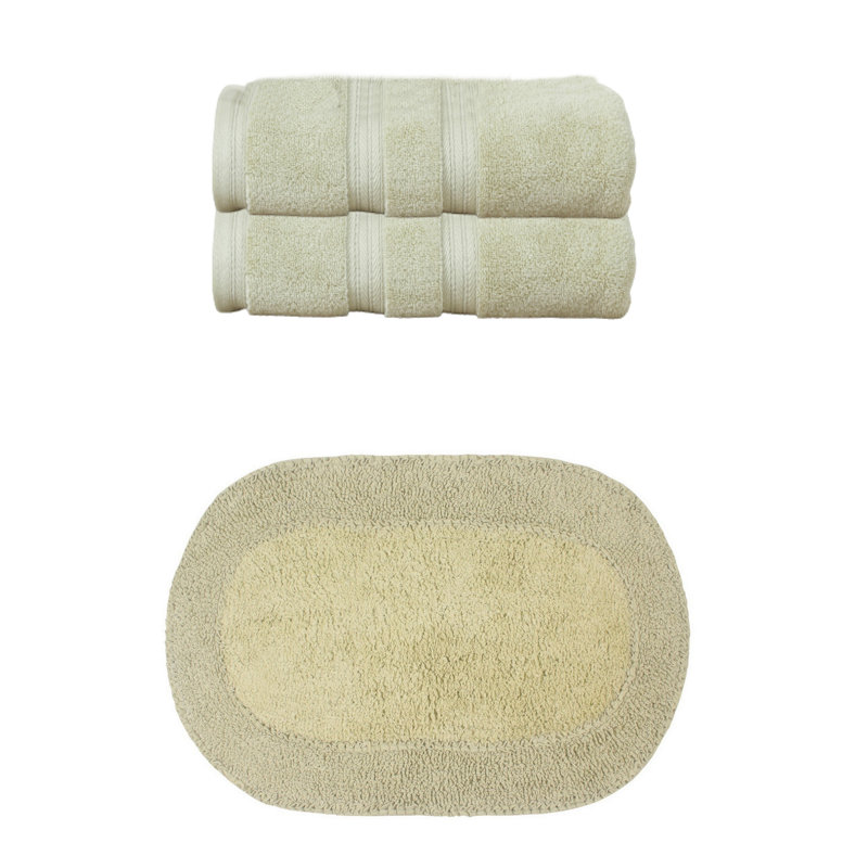 Ensemble de serviettes de bain et tapis de bain 100% coton Brunk Collection, Ensemble 3 serviettes de bain, Vert