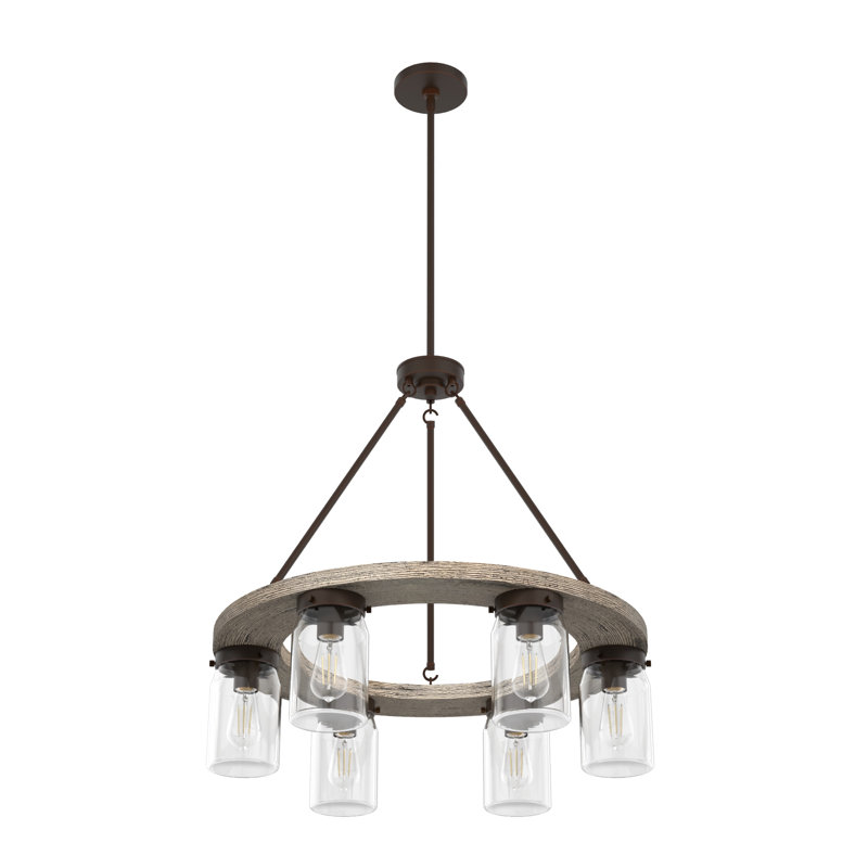 Devon Park 6 - Light Unique / Statement Wagon Wheel Chandelier, Onyx Bengal