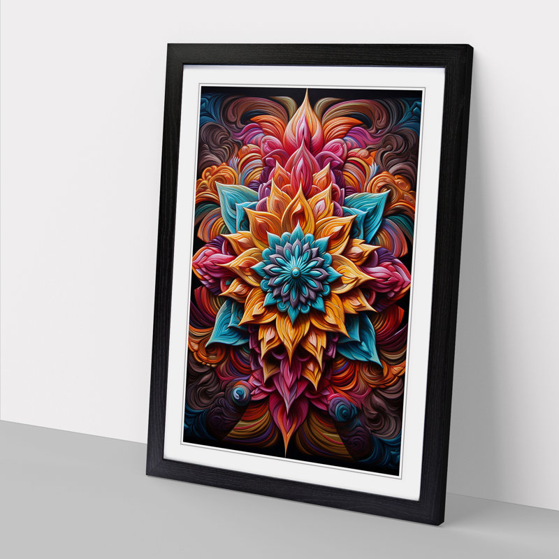 Mandala Hard Edge Painting No.3 - Single Picture Frame Print on Wood, Black Framed, 34cm H x 25cm W x 2cm D