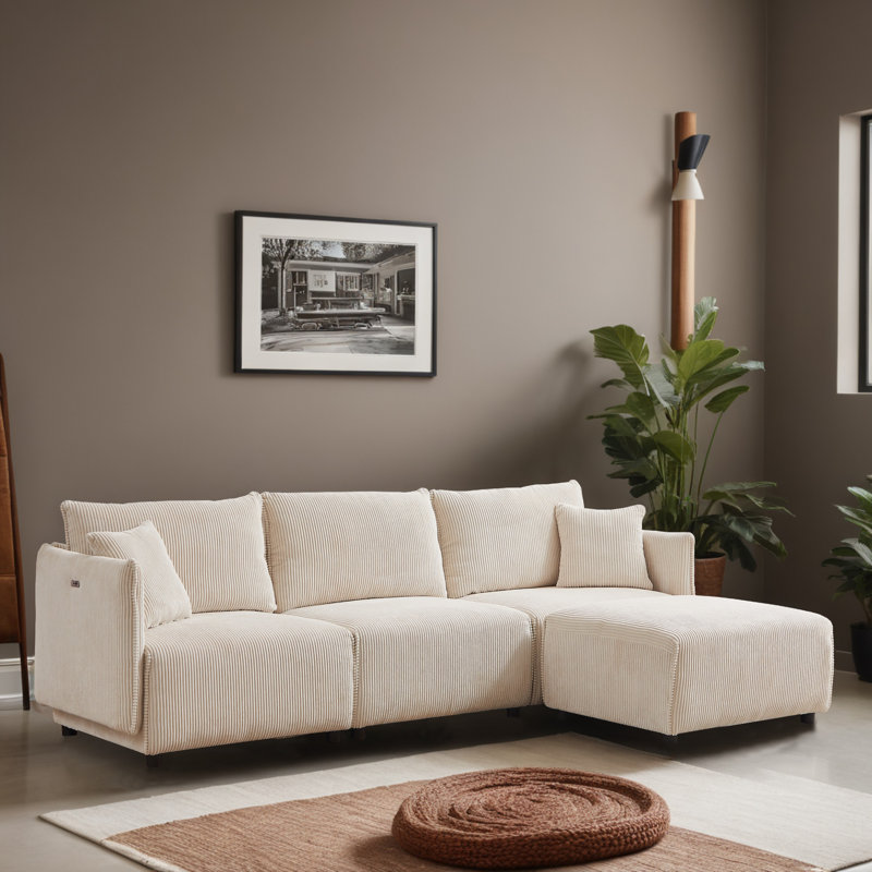 106" Reversible L-shaped Sectional Sofa with USB & C Charging Ports, Beige