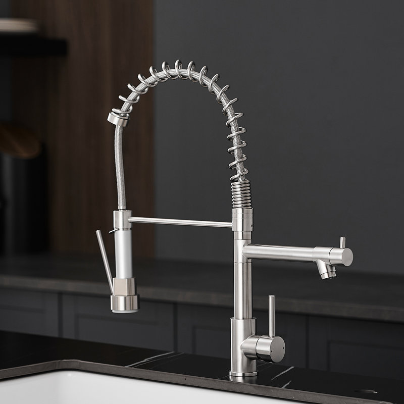 Robinet de cuisine rétractable, nickel brossé, acier inoxydable Sus304, robinet d'apparence charmante, valve à disque en céramique, performance fiable