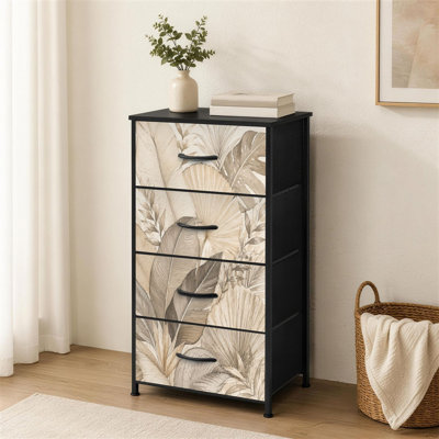Commode à 4 tiroirs pour chambre à coucher Art botanique abstrait feuilles tropicales style de ligne brun beige Petite grande commode à vêtements pour organisateurs de placard avec commode