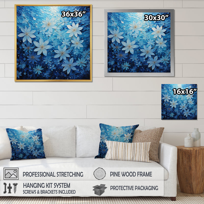 Flowers Glacial Majesty Pointillism - Floral Wall Art Prints, Cadre doré à une seule photo, H 24 po x l 24 po x P 1 po
