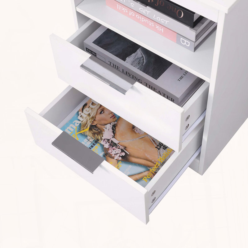 Table de chevet avec station de charge, 2 tiroirs et tablette ouverte