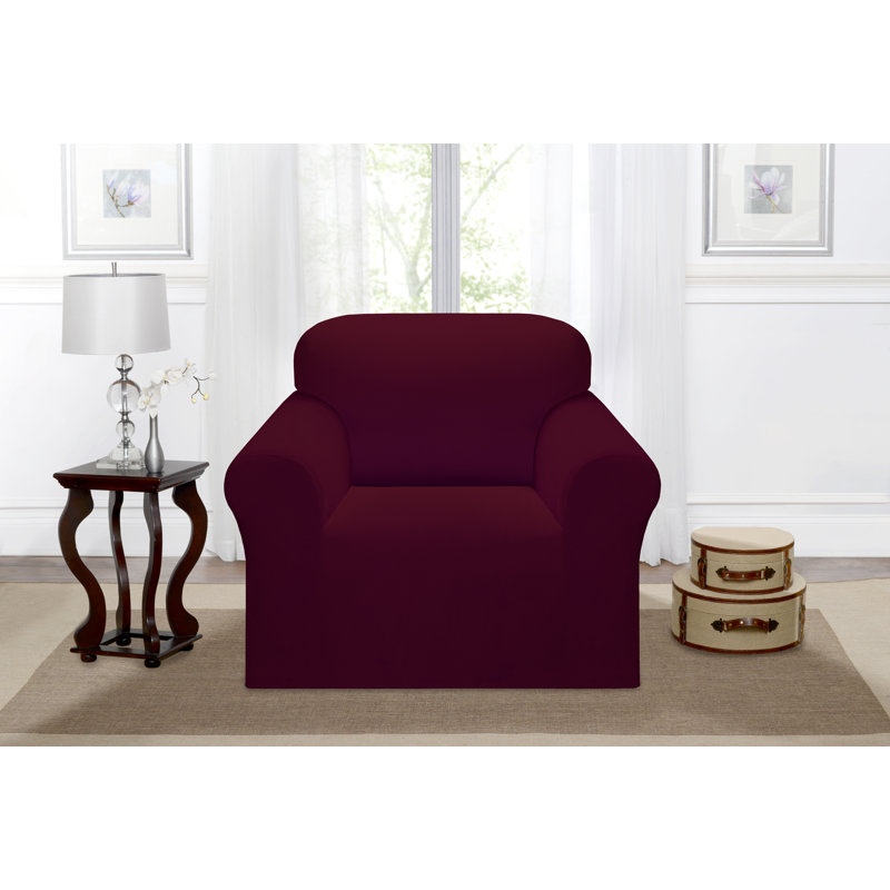 Burgundy Polyester Blend Stretch Armchair Slipcover