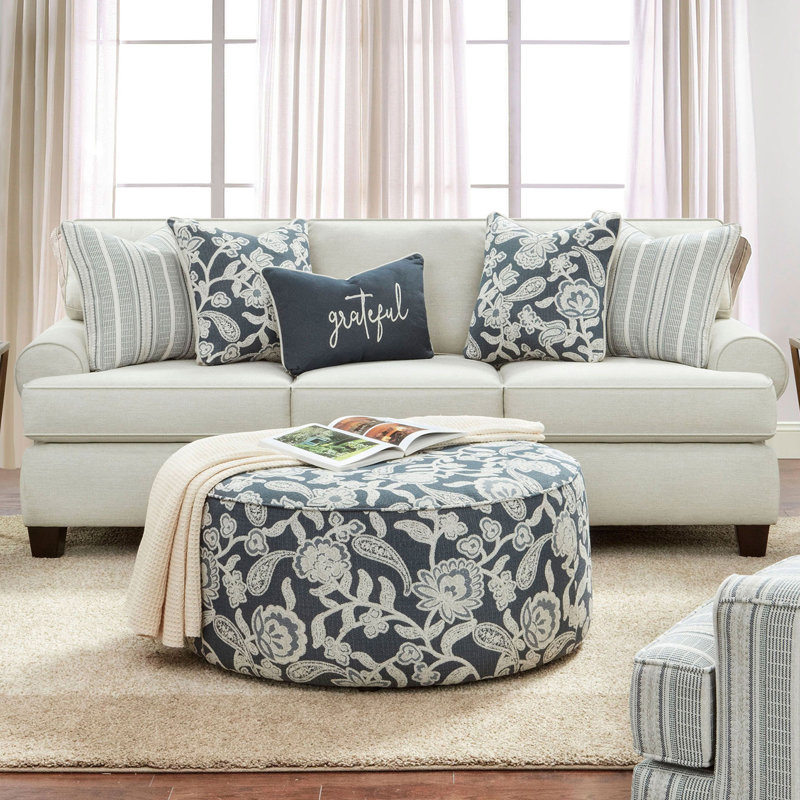 88.4" W Transitional Sofa, Ivory