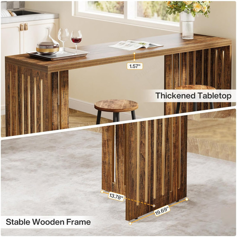 Table de pub à hauteur de comptoir 62,99 po rustique brun étroit, table de salle à manger à hauteur de bar pour la cuisine ou la salle à manger