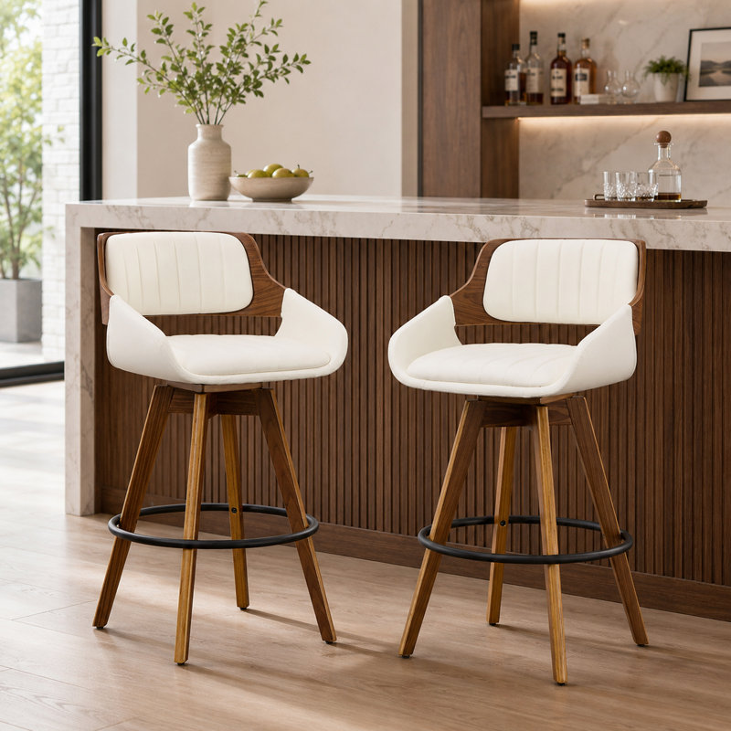 Ensemble de 2 tabourets de bar et de comptoir pivotants rembourrés, Beige, 2