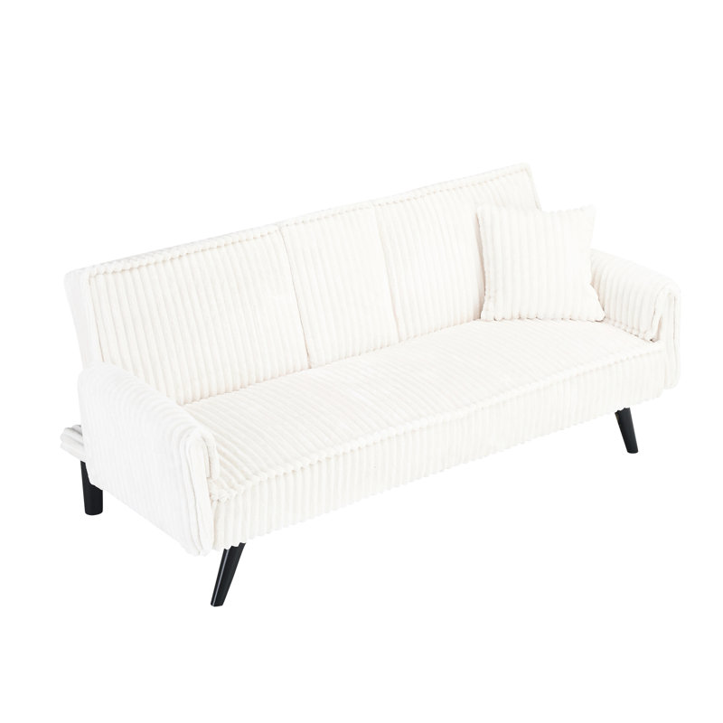 Lit gigogne blanc en velours côtelé: rangement caché, tissu doux, porte-gobelet confortable rembourré d'éponge, structure en bois massif, rétractable