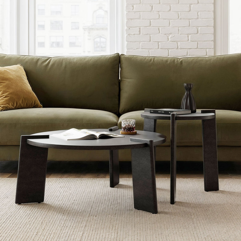 Isabel Gaitano 2-Piece Round Coffee Table Set with Brass Finish Tripod Base, Black