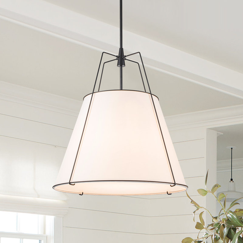 Nyjel 4 - Light Linen Tapered Pendant, White, 26" H x 23.6" W x 23.6" D, Black
