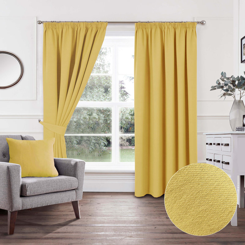 Khaidyn Pencil Pleat Room Darkening Curtain, Ochre, 114 W x 137 D cm