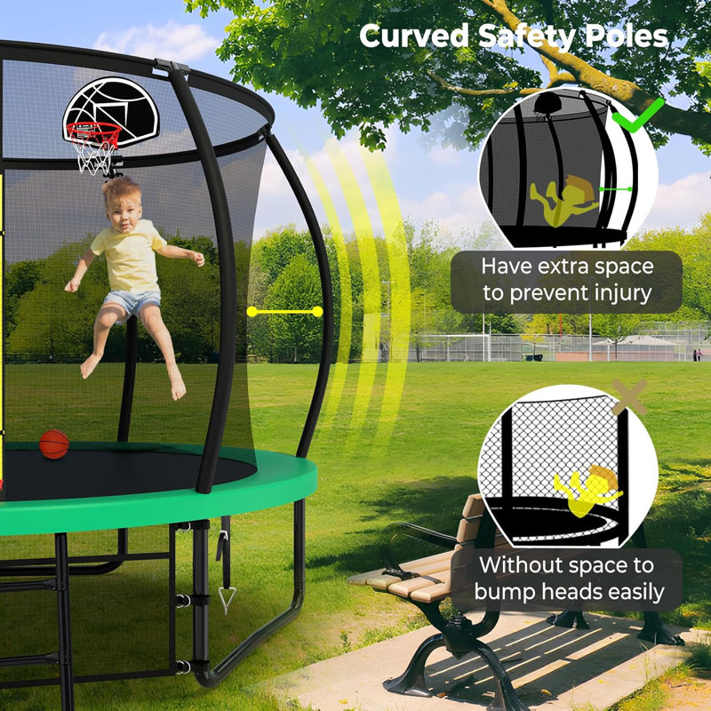 Sapphome Round Backyard Trampoline with Safety Enclosure, Green