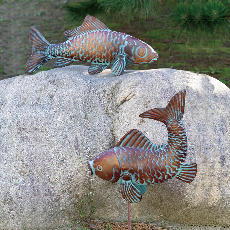 CLYB, statues et sculptures de poissons koi en métal, décoration extérieure, cuivre antique, statue de jardin, jardin 