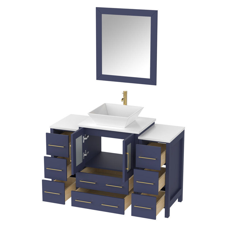  48" W x 18.5" D x 31.1" H Single Bathroom Vanity Set with Mirror, Blue