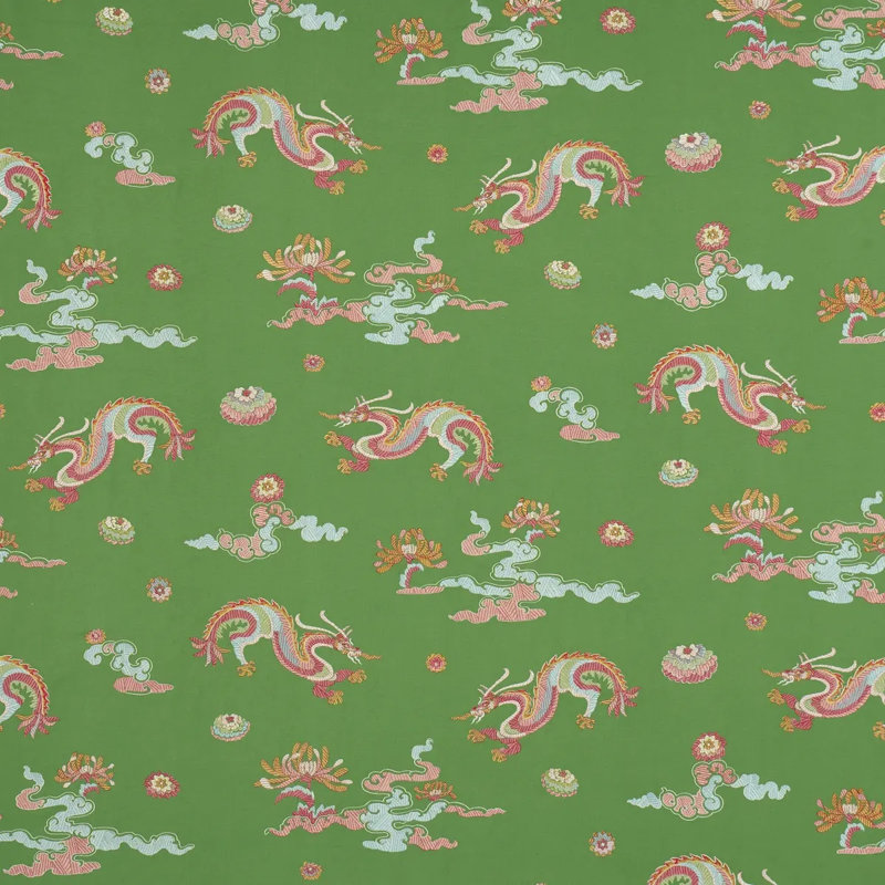 Hanlun Dragon Embroidery Fabric, Green