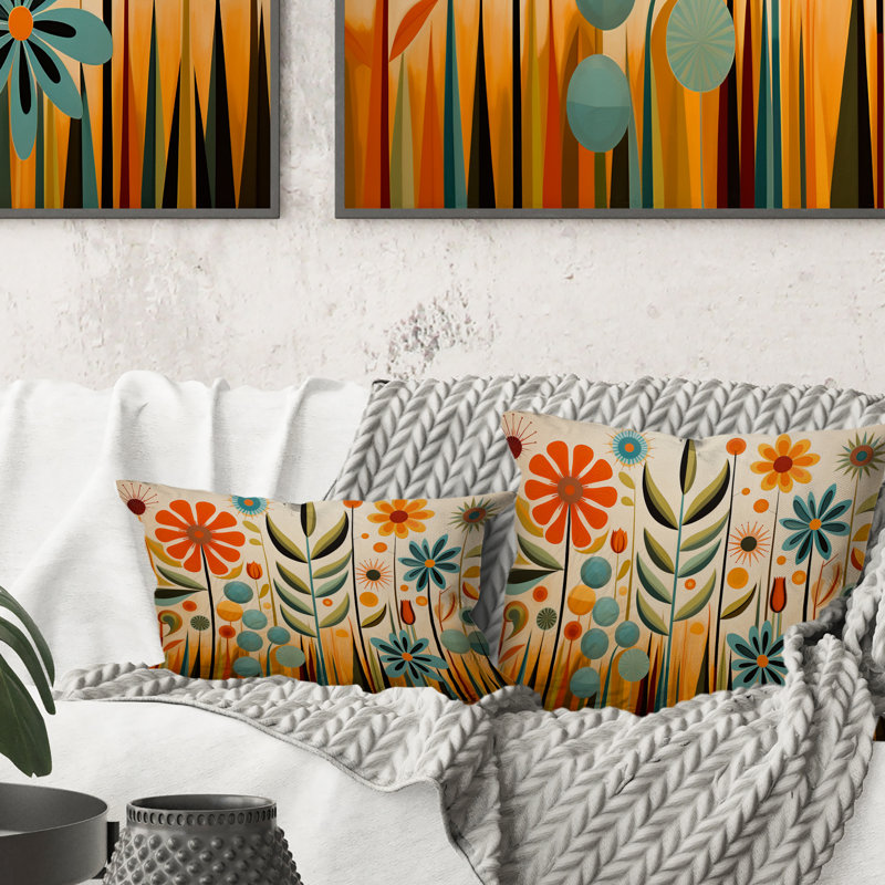 Red Mid Century Mod Nature - Abstract Midcentury Printed Throw Pillow