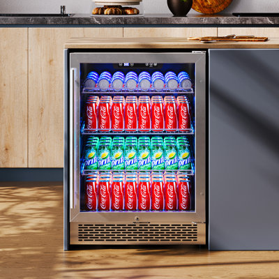 24" Beverage Refrigerator with Glass Door  LED Touch Panel, Adjustable Shelves, 3464, Built-In or Freestanding Wine & Beer Fridge, Under Counter De