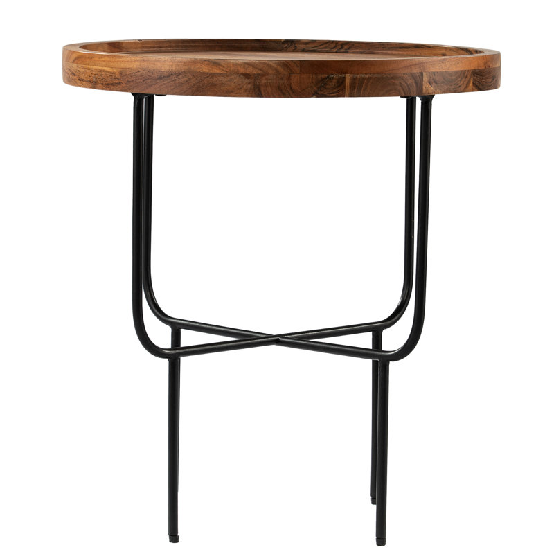 Table ronde en bois massif et fer, convenant à un plateau moderne