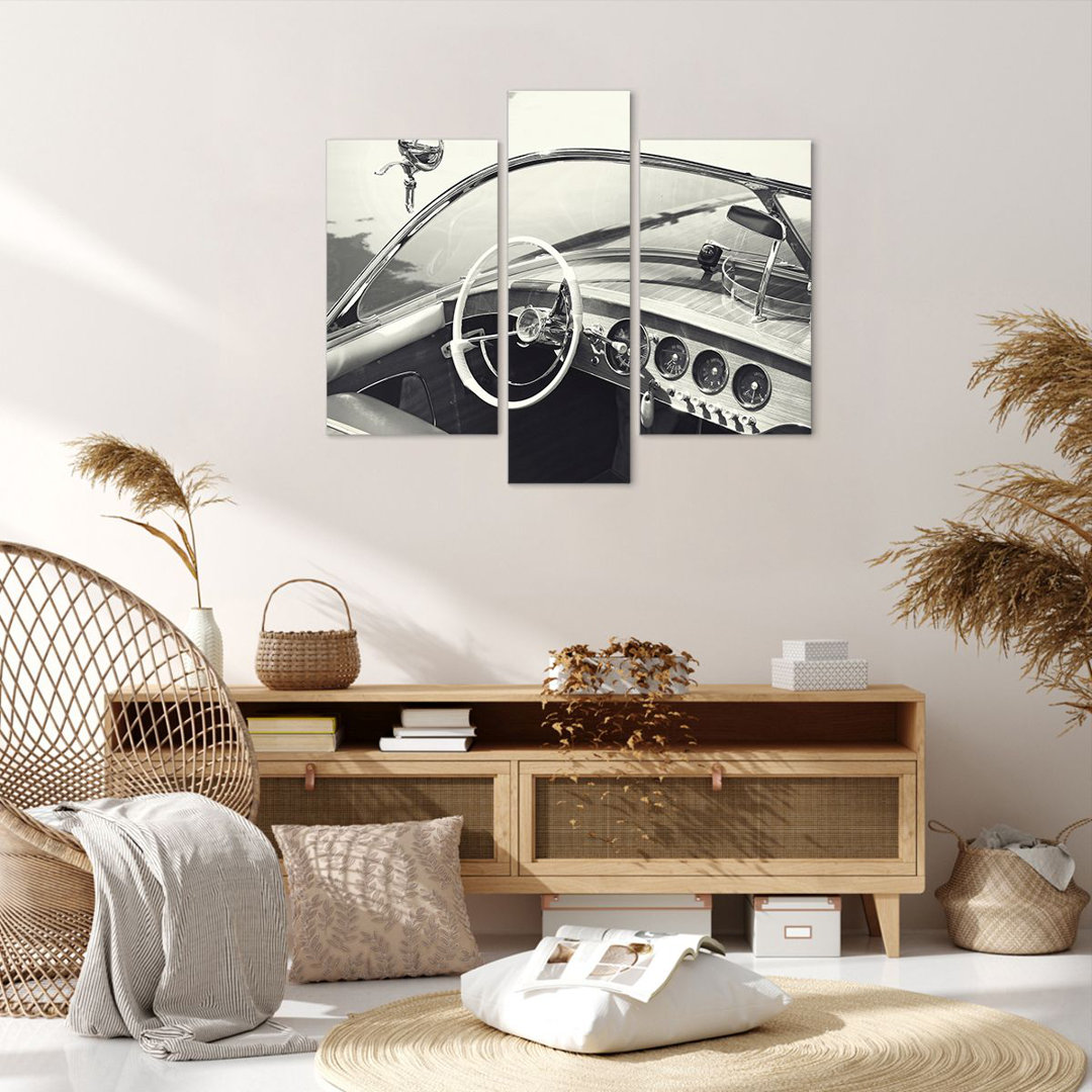 3-tlg. Leinwandbilder-Set Luxury Boat Black and White