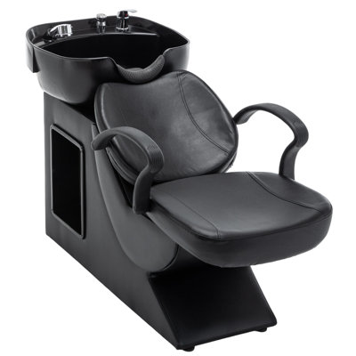 Shampoo Bowl and Chair Set for Salon, Hair Washing Station with ABS Sink & PU Leather Chair, Ergonomic Chair with Neck Rest, Side Storage, Hot/Cold Faucet & Sprayer for Spa Barbershop Beauty, Black