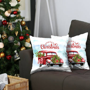 Mike&Co. New York Christmas Plaid & Truck Decorative Throw Pillow Set of 4 - White - 18 x 18 in