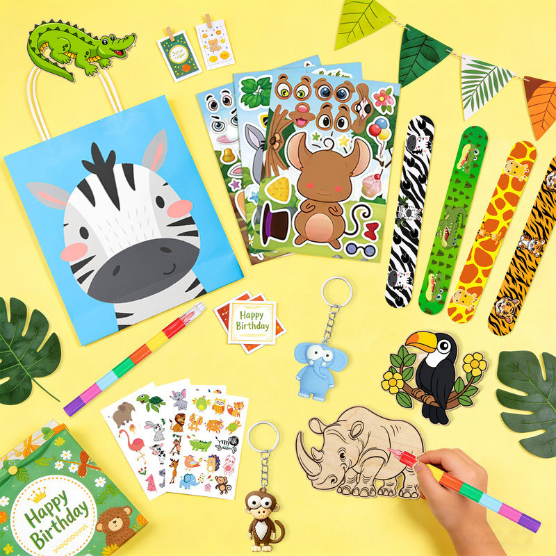 Cartoon Animals SquarePants Party Favors,108pcs All-In-One Cartoon Animals Birthday Party Favors Pack