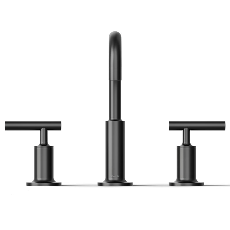 Purist® Widespread Faucet with Drain Assembly Low Lever Handles and Low Gooseneck Spout, Matte Black
