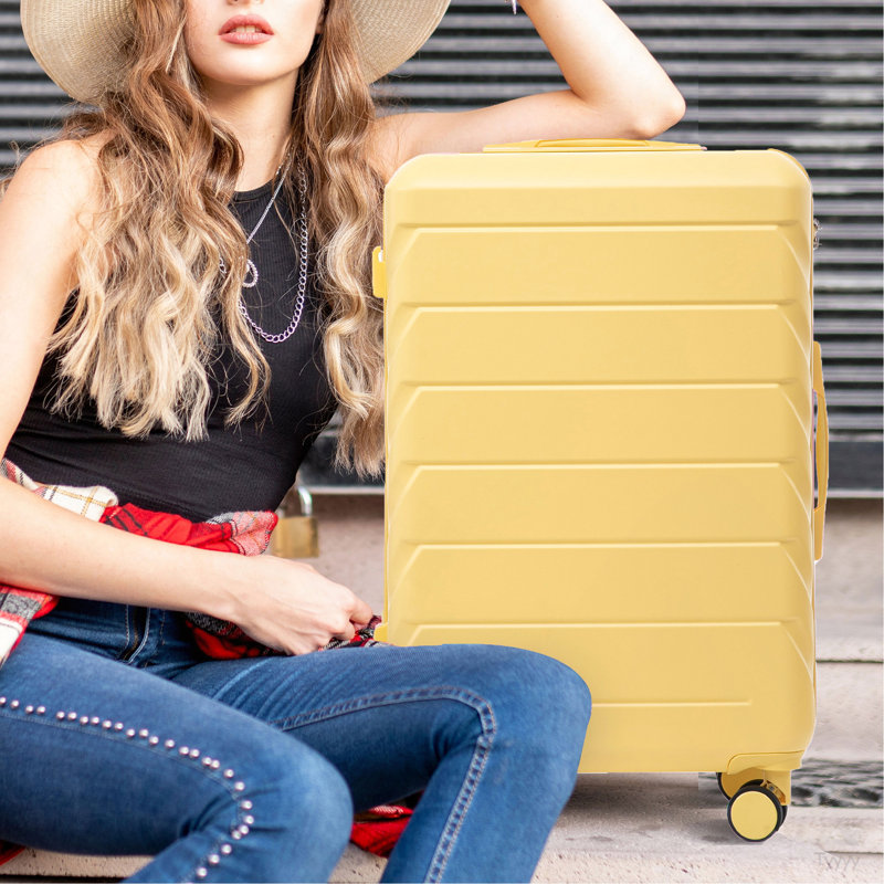 20 "/ 24" / 28 "3 pièces / ensemble en valise à roulettes en ABS, couleur assortie, avec serrure à combinaison (jaune)