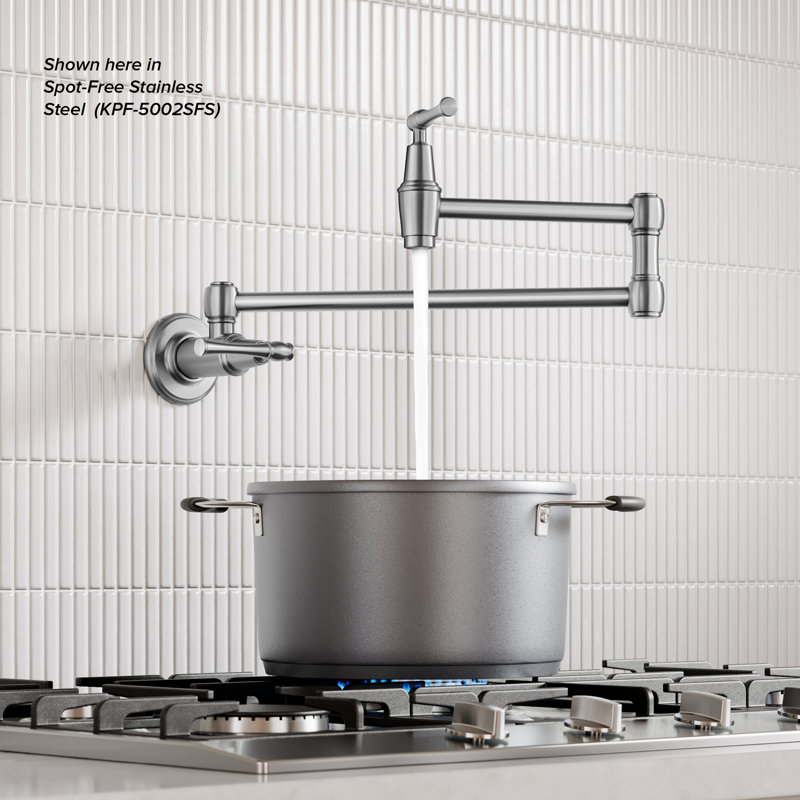 Robinet de cuisine mural avec bras rétractable noir mat KRAUS Allyn, Noir mat