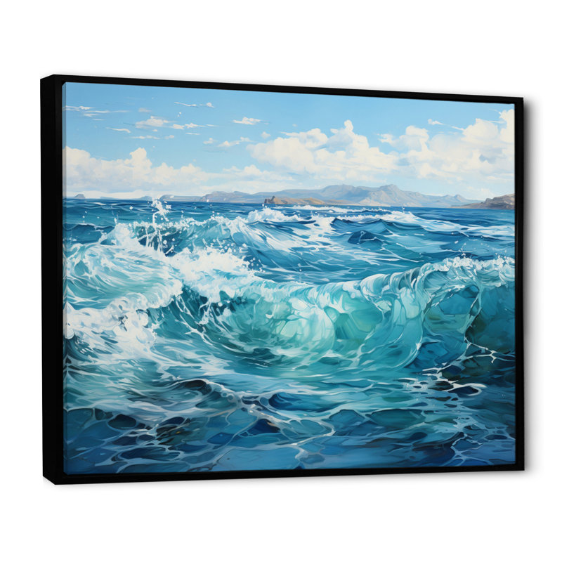 " Teal Ocean Infinity ", Black Floater Framed, 34" H x 44" W x 1.5" D