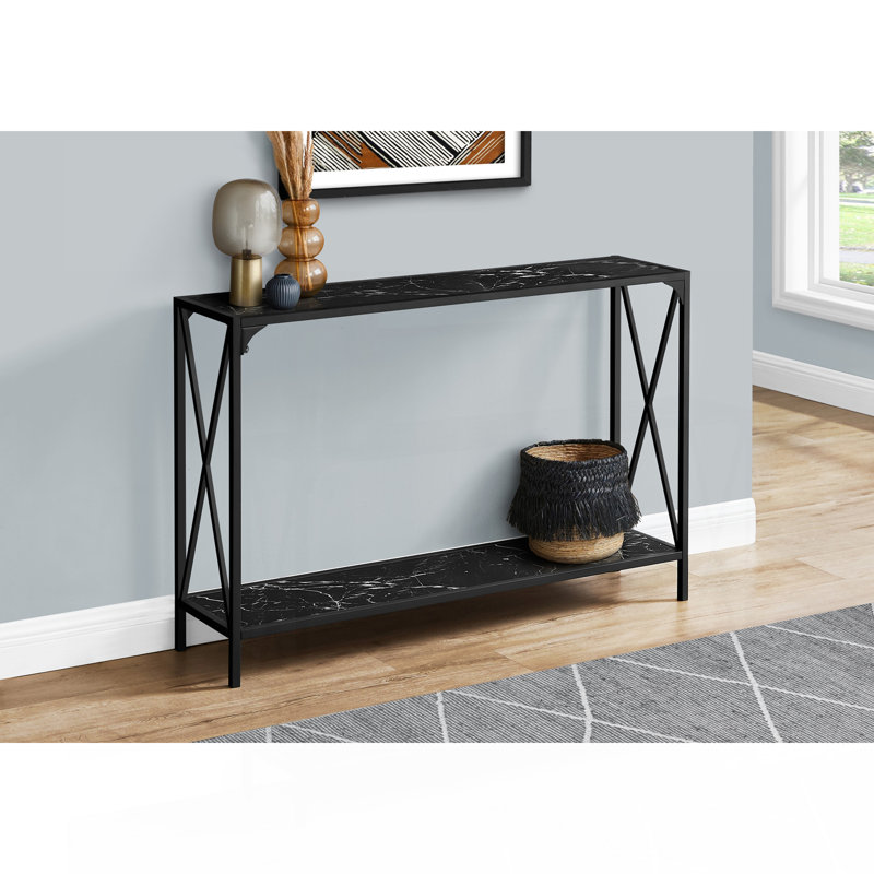 Console d'appoint étroite - aspect marbre noir, métal noir, design contemporain moderne pour le vestibule, le salon ou la chambre à coucher | Idée de cadeau