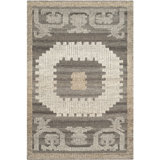 Bakerhill Hand Knotted Wool/Cotton Southwestern Rug in Ivory/Brown