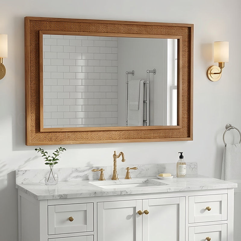 Miroir décoratif 24 po x 36 po en rotin, 36 po x 24 po, Jaunâtre / Brun