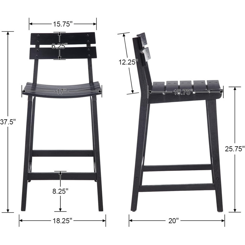 26" Solid Wood Farmhouse Counter Stools With Backrest & Footrests