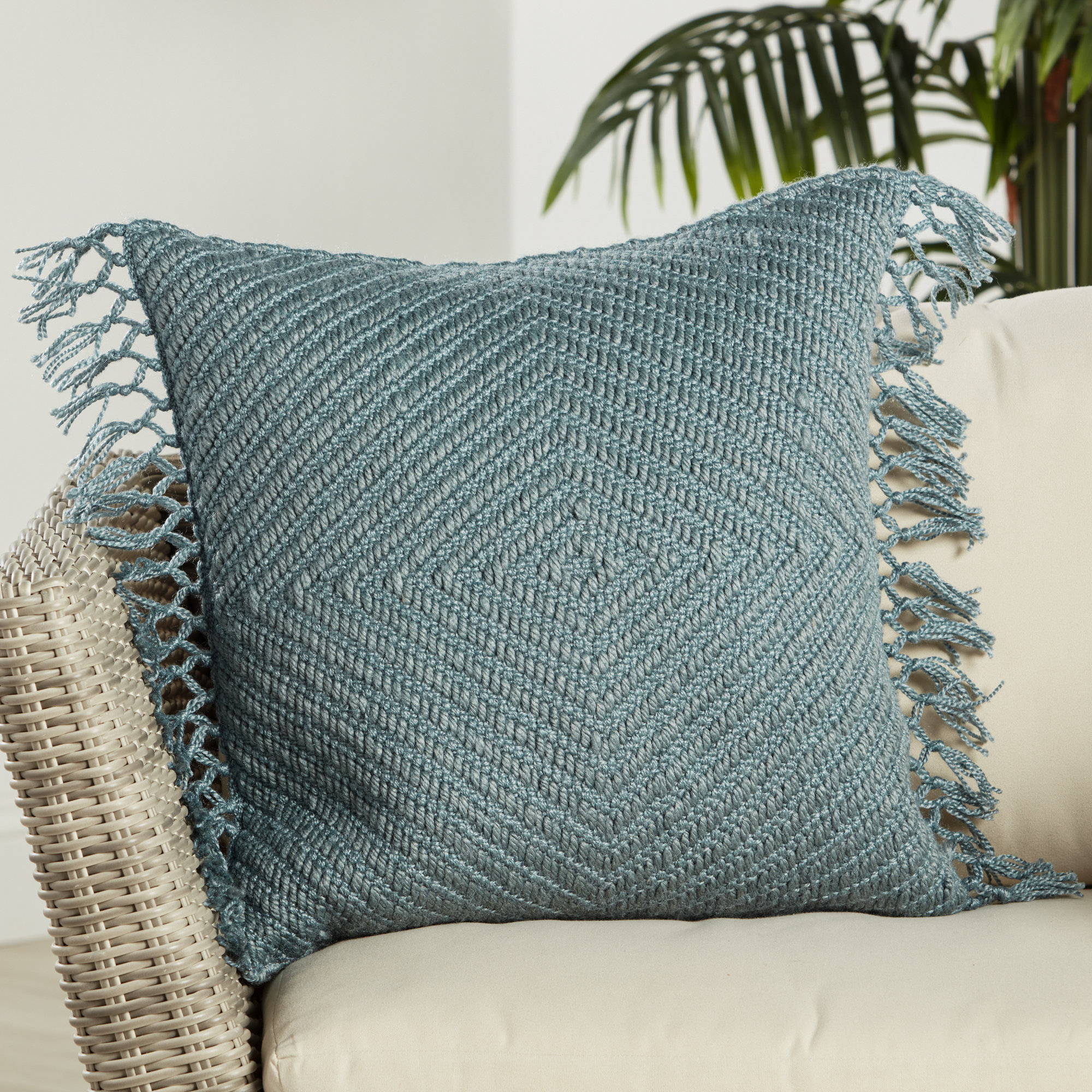 Oakland Geometric Indoor/Outdoor Throw Pillow, Light Gray/Light Blue, No Fill