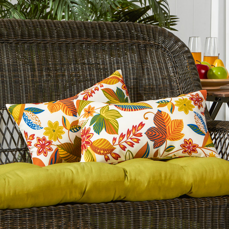 Coussin lombaire à rayures intérieur/extérieur Henrich, Esprit floral, Ensemble de 2