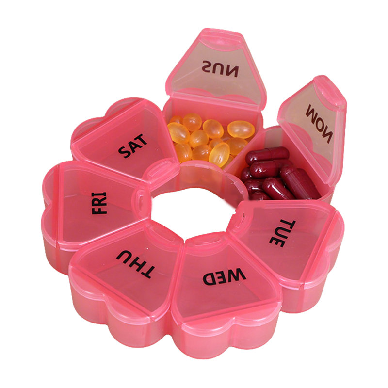 Étui à pilules avec bouton-poussoir transparent 7 jours, Rouge