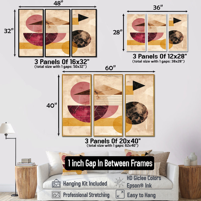 Minimalisme rose Boho Glam Harmony - ensemble de décoration murale géométrique, Cadre flottant doré