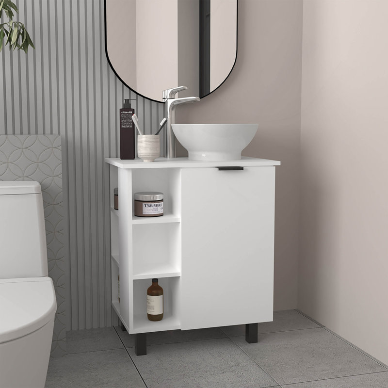 Meuble-lavabo à vasque flottante Allegra, portes doubles et tablette de rangement, blanc, Blanc