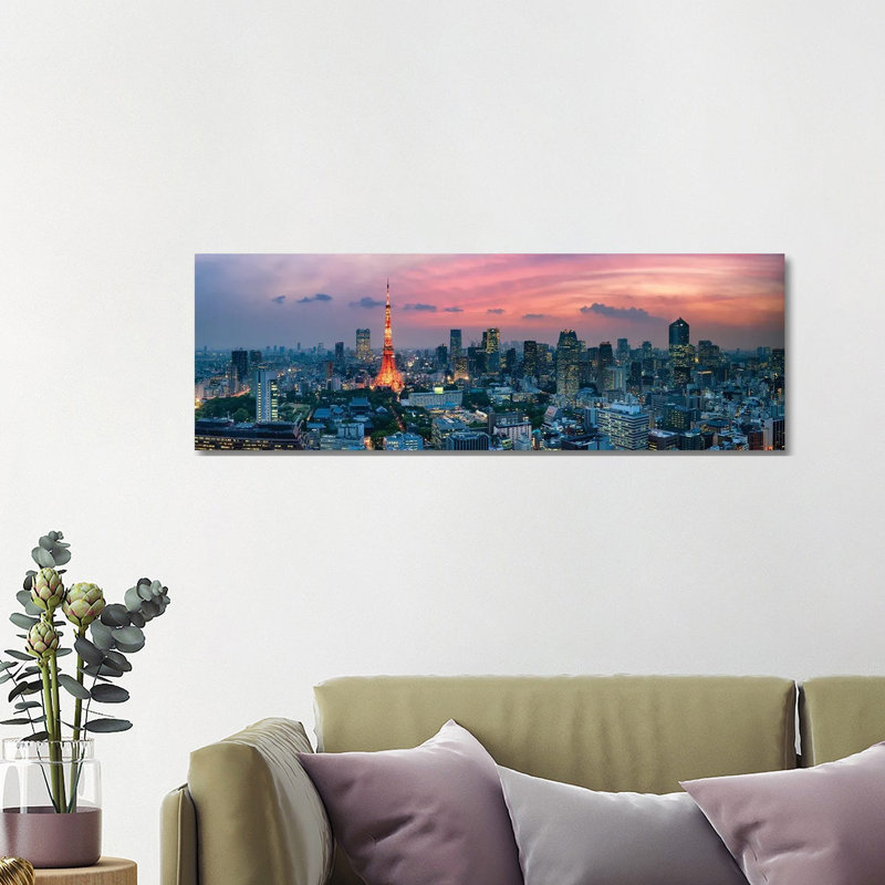Tokyo Skyline Panorama With View Of Tokyo Tower by Jan Becke - Wrapped Canvas Panoramic Print