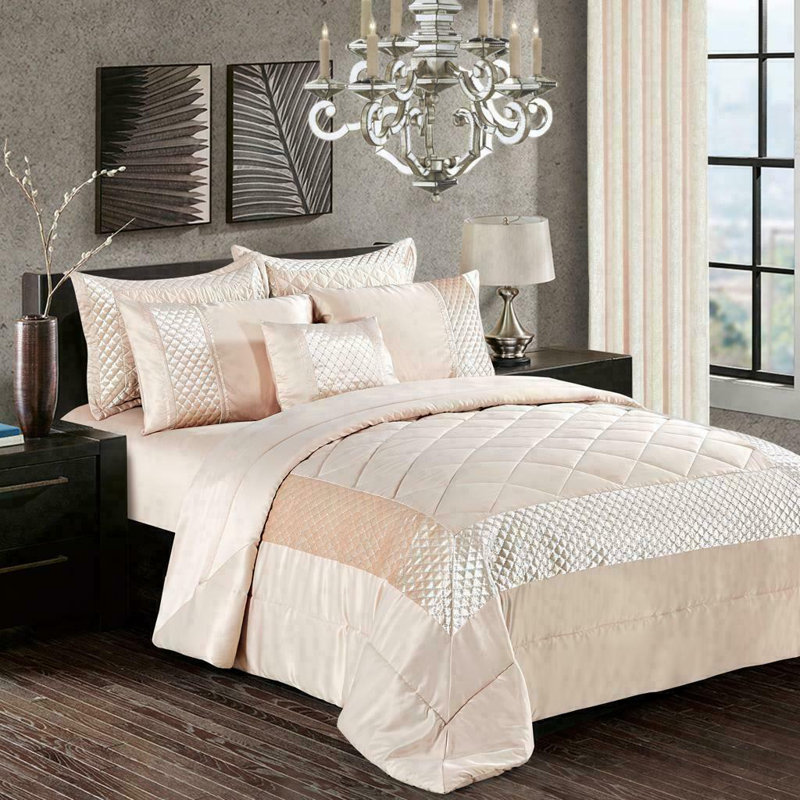 Atlanta Quilted Velvet Embossed Bedspread Set with Matching Pillowcases – Soft, Luxurious & Machine Washable Bedding, Beige