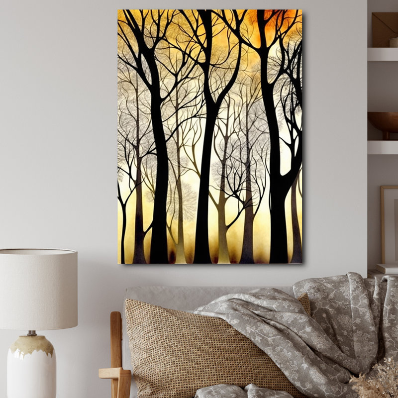 «Evening Glow Through The Forest Trees», reproduction sur toile, H 32 po x l 16 po, Encadrement doré