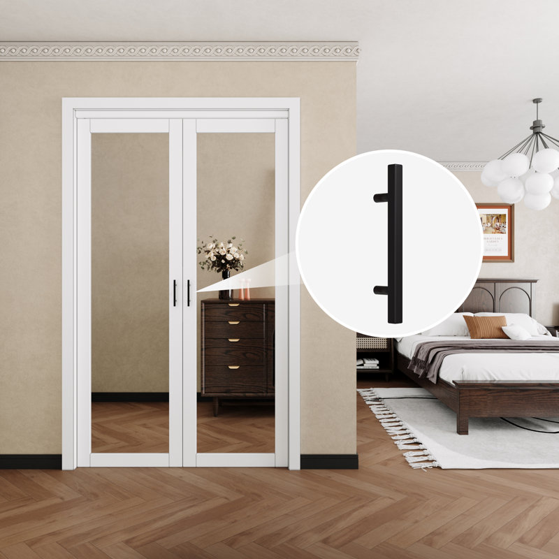 1 Lite Mirrored French-Pivot Door With Hardware (Include Handles), 48" x 80"