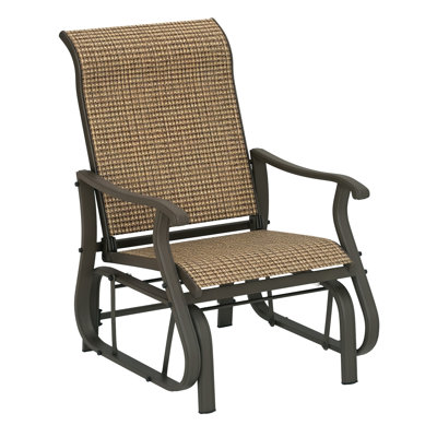 Fauteuil à bascule d'extérieur Outsunny avec structure en acier et tissu en maille pour terrasse, jardin et véranda, brun clair mélangé