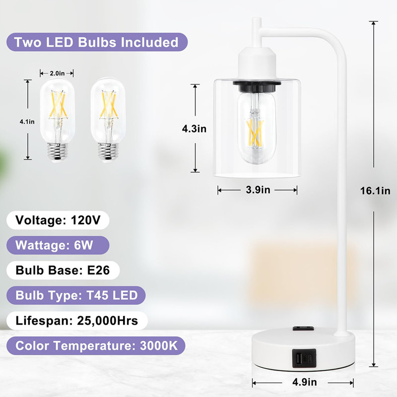 Ensemble de 2 lampes de table de chevet Industrial Touch, Clair, Blanc