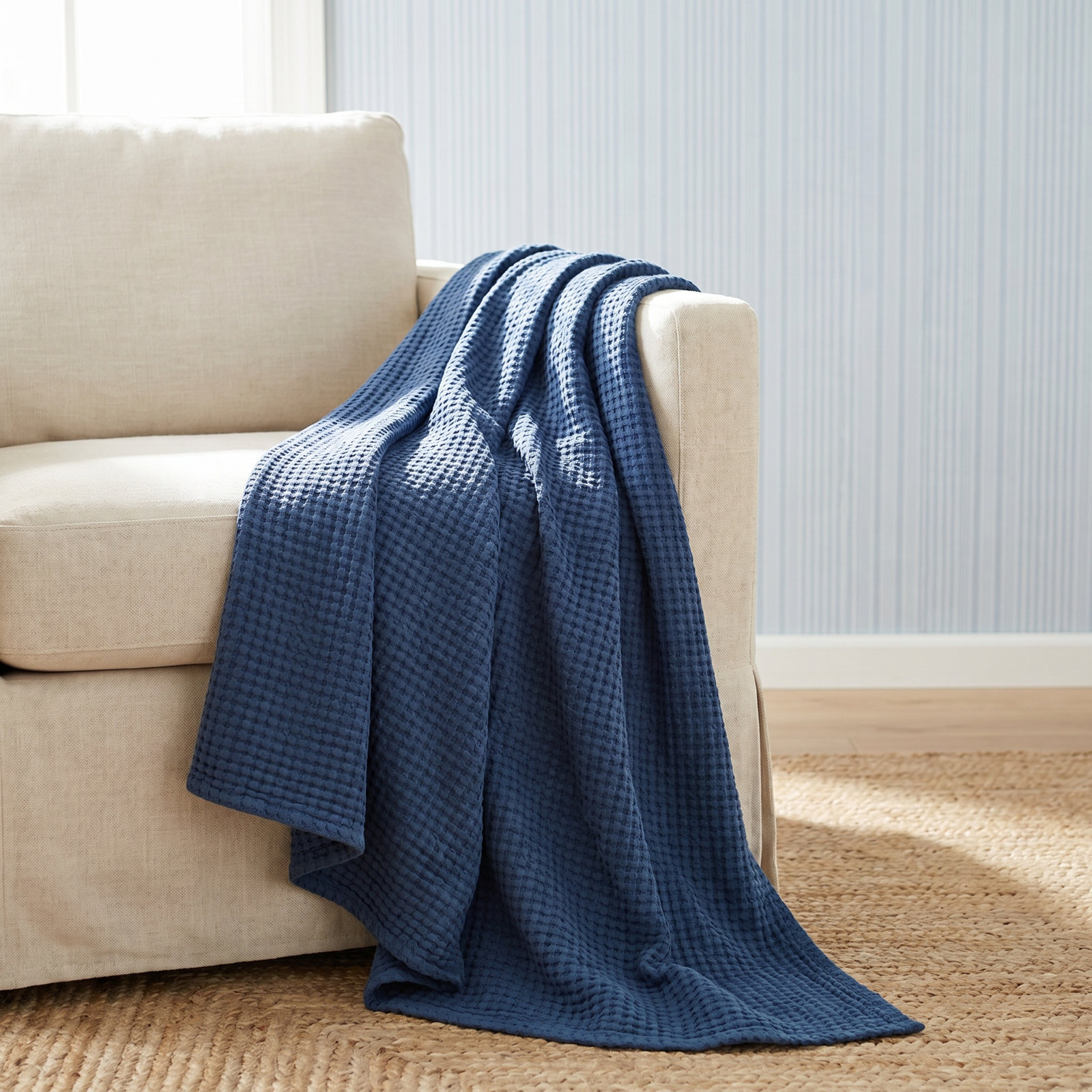 Cotton Throw Blanket, Bright Blue