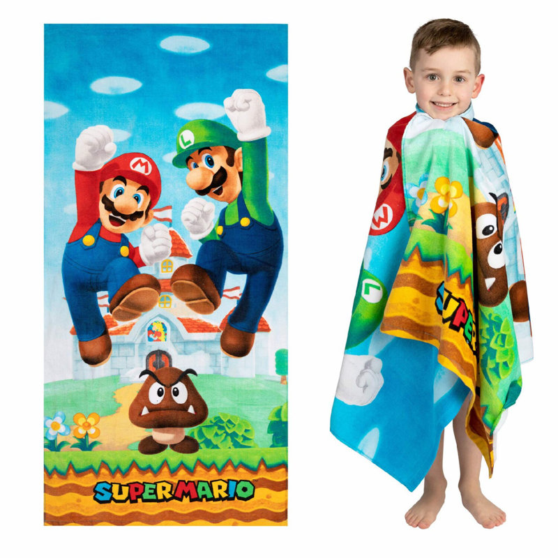 Super Mario Kids Ultra-Soft Cotton Towel - 58x28 Inch Bath/Pool/Beach