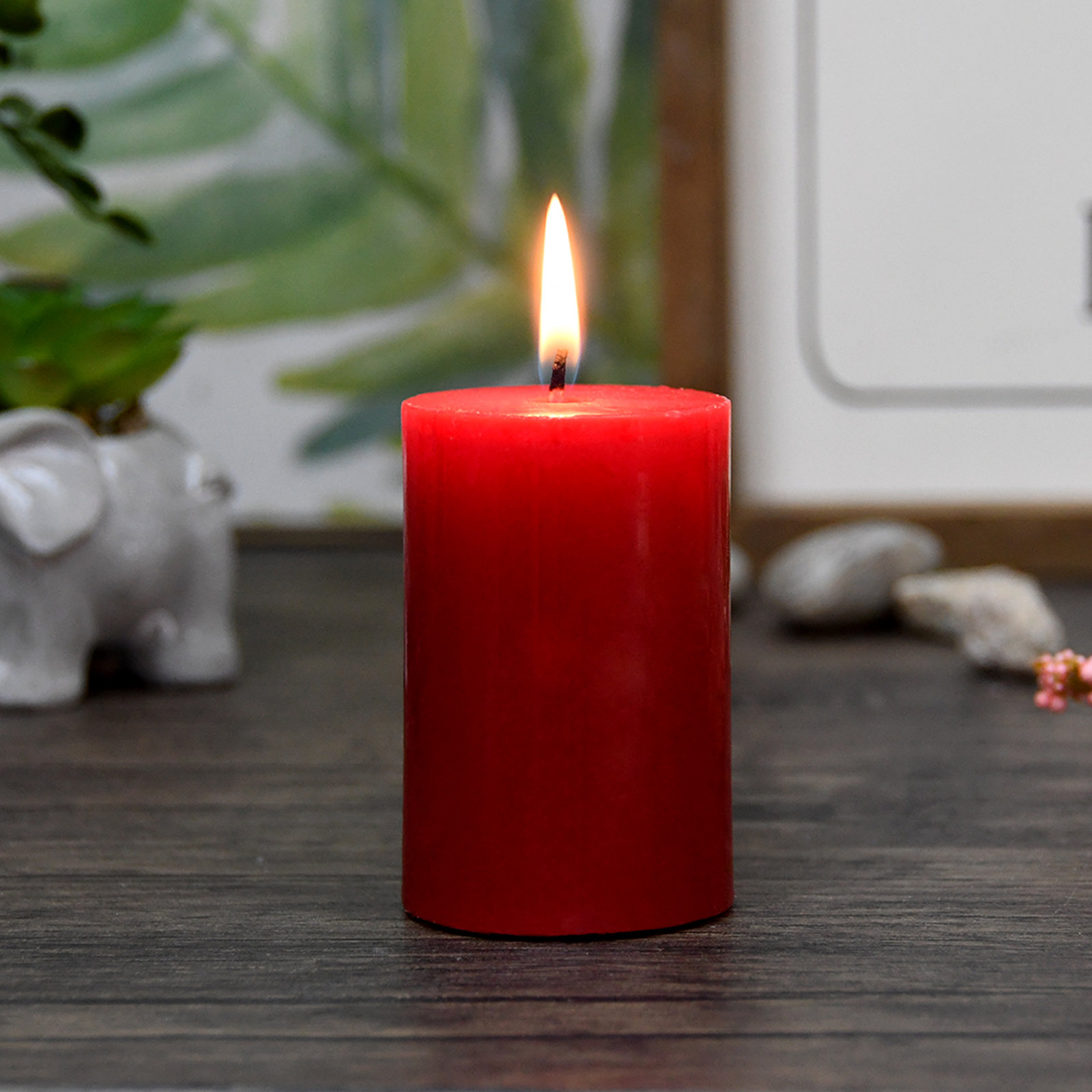 Oliva Unscented Pillar Candle, 1, 3" H x 2" W x 2" D, Red