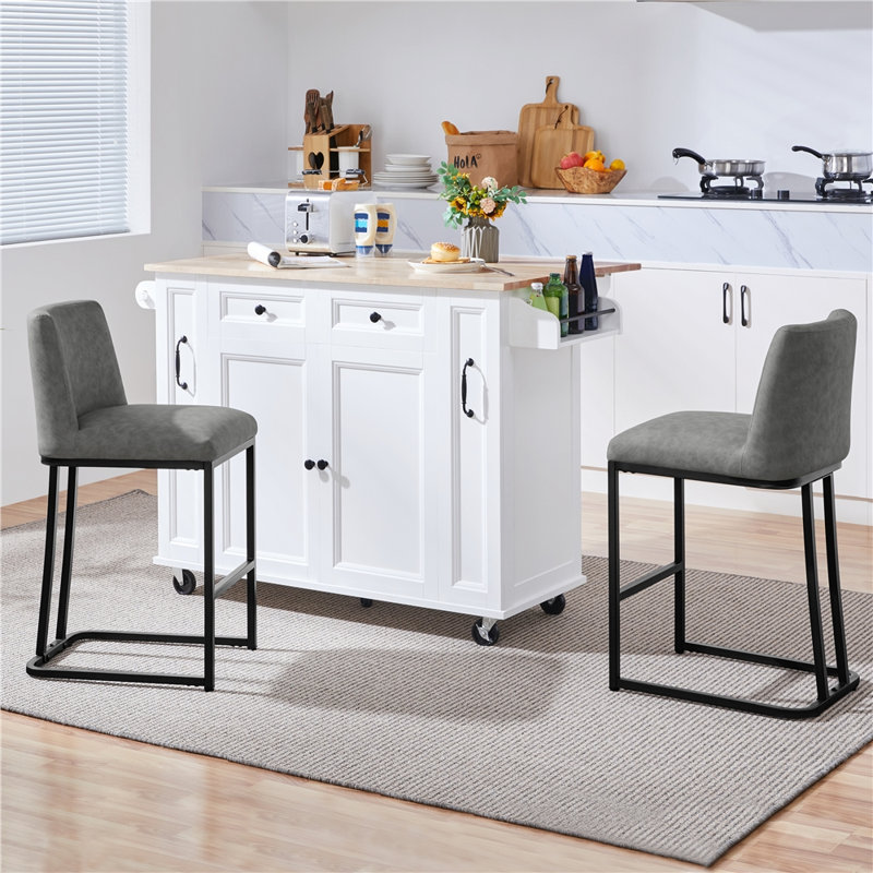 Gray Faux Leather Upholstered Counter Stools with Iron Frame, Set of 2